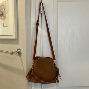 Tan crossbody or shoulder bag.